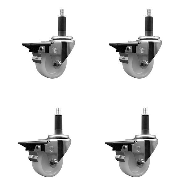 3'' Nylon Swivel 1'' Expanding Stem Caster Set with Brake, 4PK